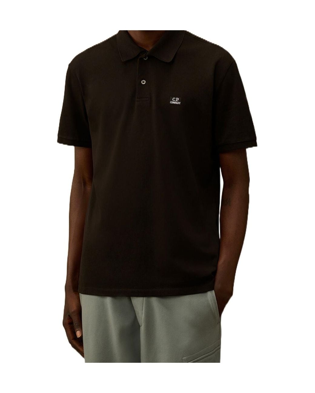 C P Company Black Piquet Short Sleeved Point Collar Polo Shirt for men