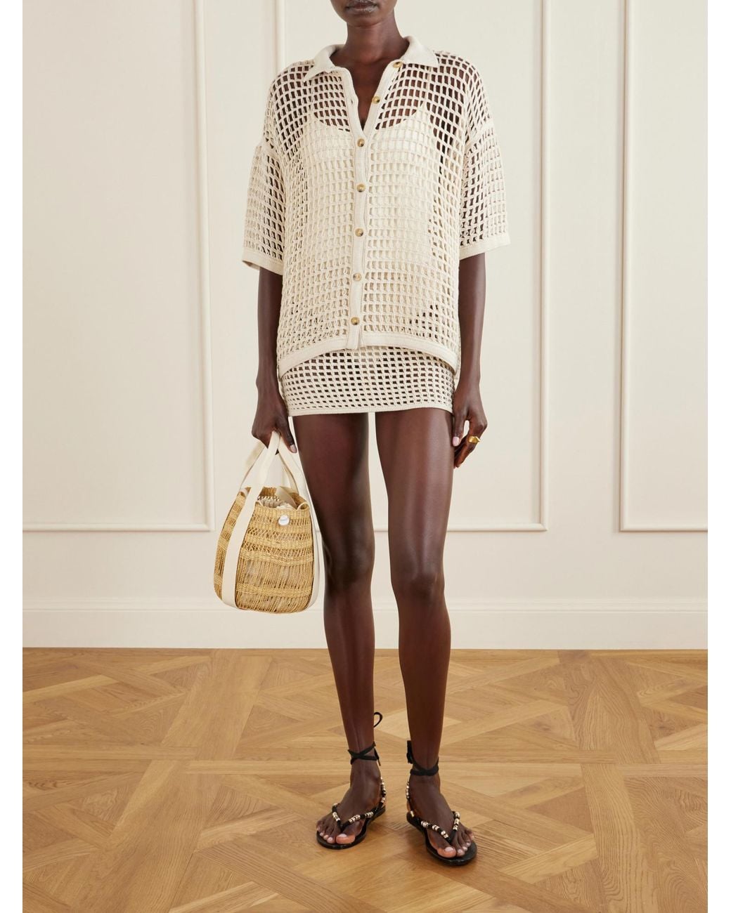 Haight Natural Knit Cotton-Blend Blouse