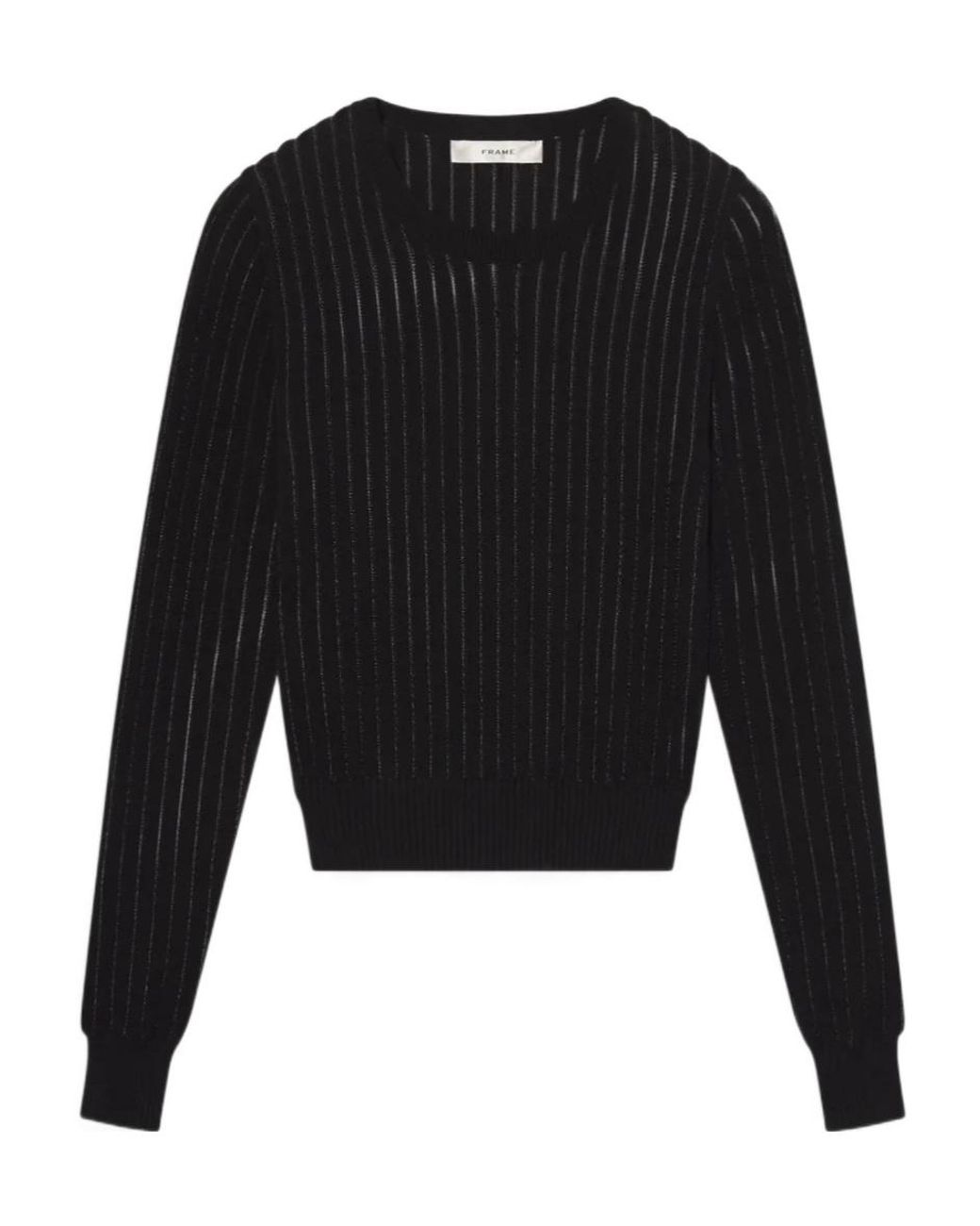 FRAME Black Sheer Ribbed Knitted Sweater