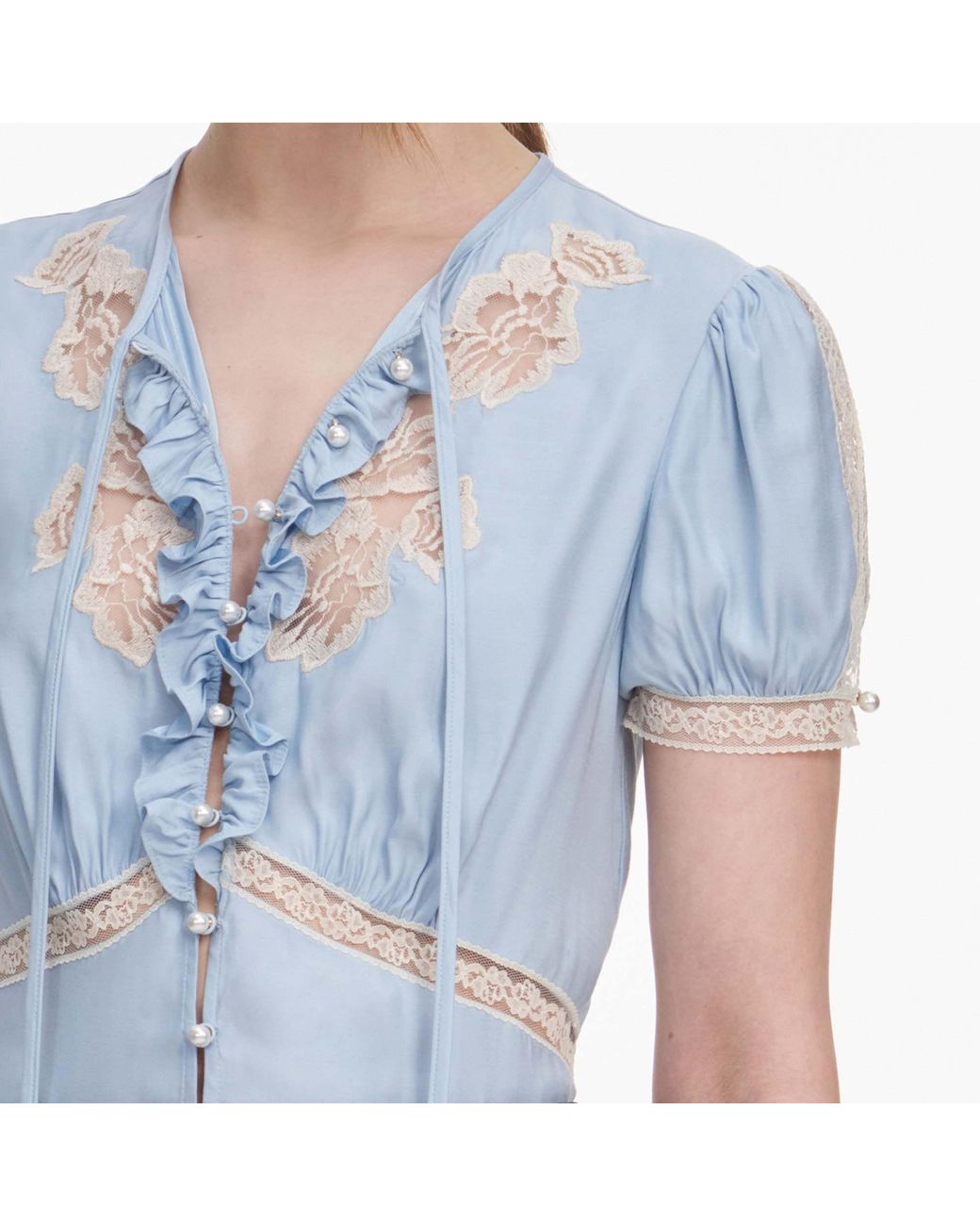 Self-Portrait Blue Lace Trim Button Top