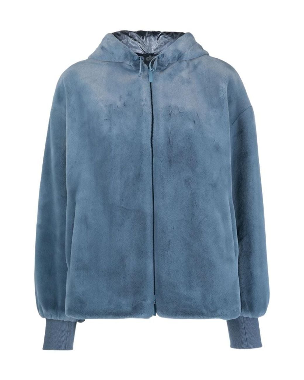 Emporio Armani Blue Faux-Fur Reversible Hooded Jacket