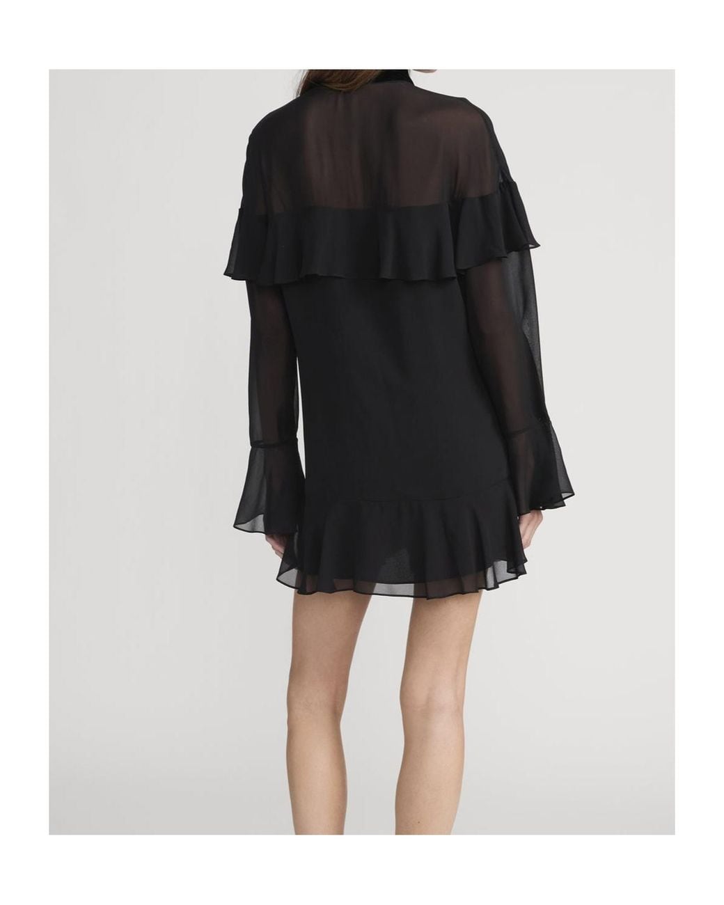 FRAME Black Ruffled-Details Tie-Neck Dress