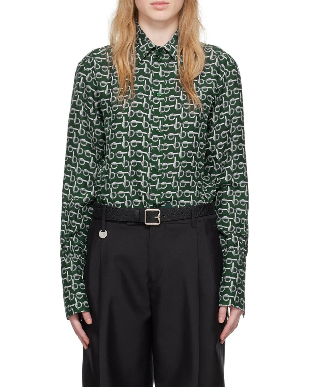 Burberry Green Monogram Printed Long Sleeved Shirt