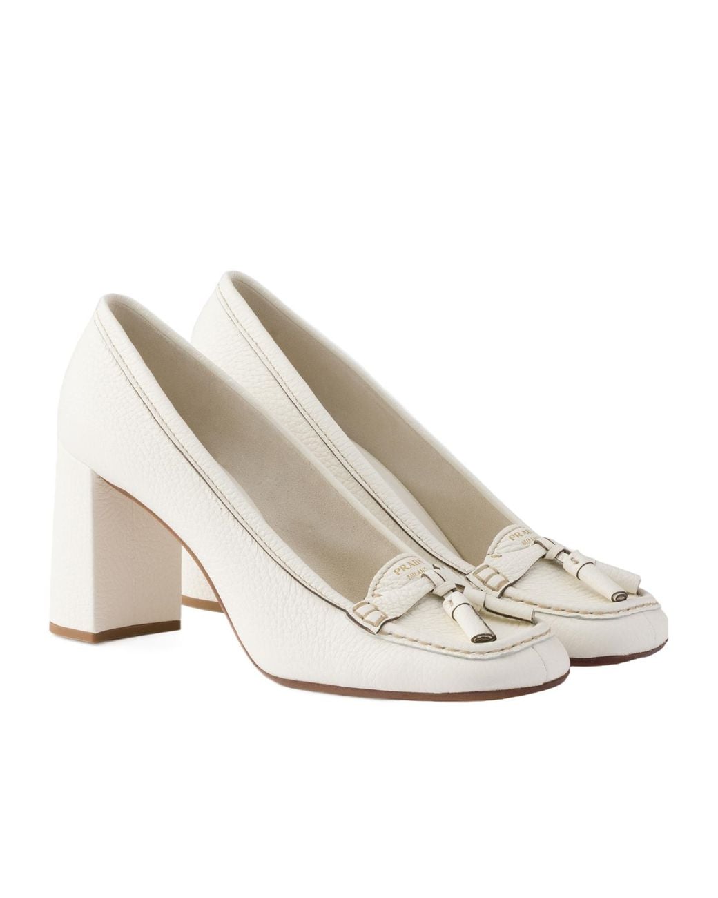 Prada White Leather Heeled Loafers