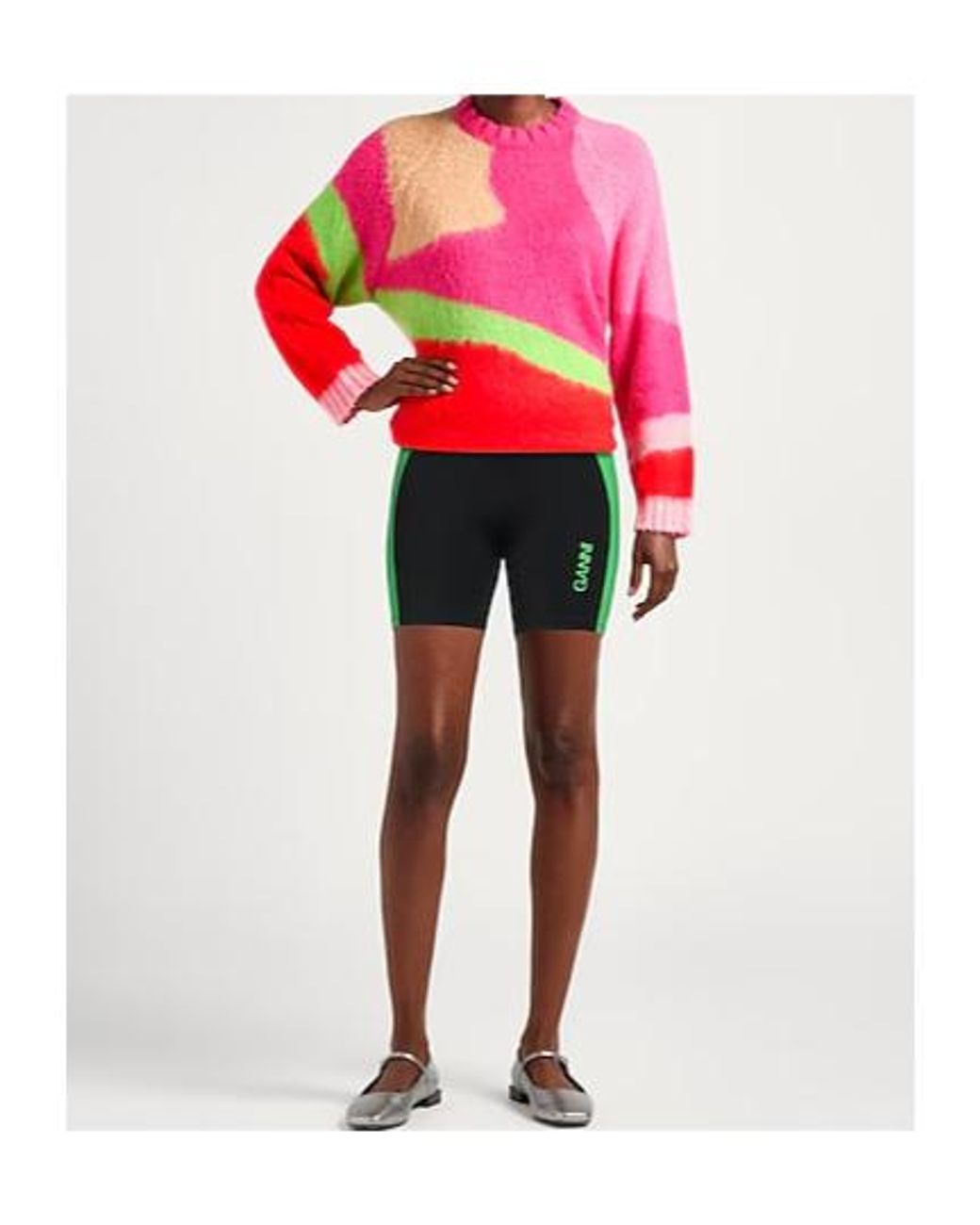 Ganni Green Logo High-Waisted Shorts