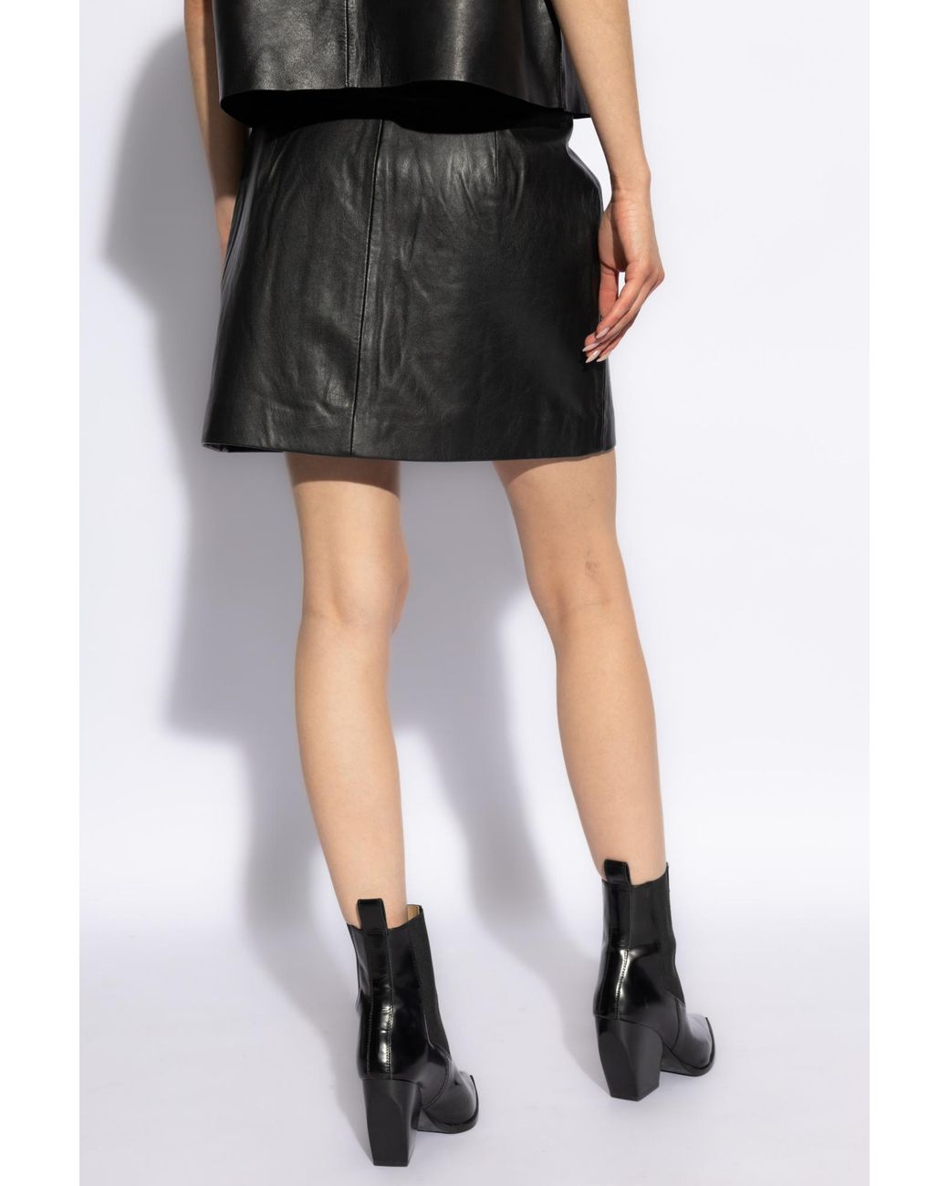 AllSaints Black Renai Leather Mini Skirt
