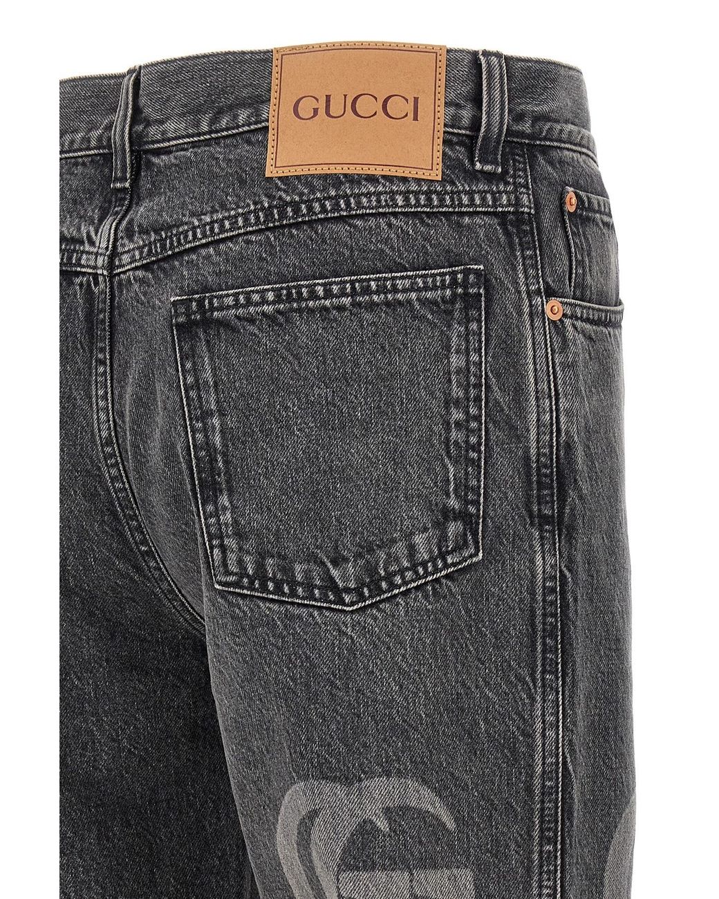 Gucci Gray Logo Detailed Slim Fit Denim Jeans for men
