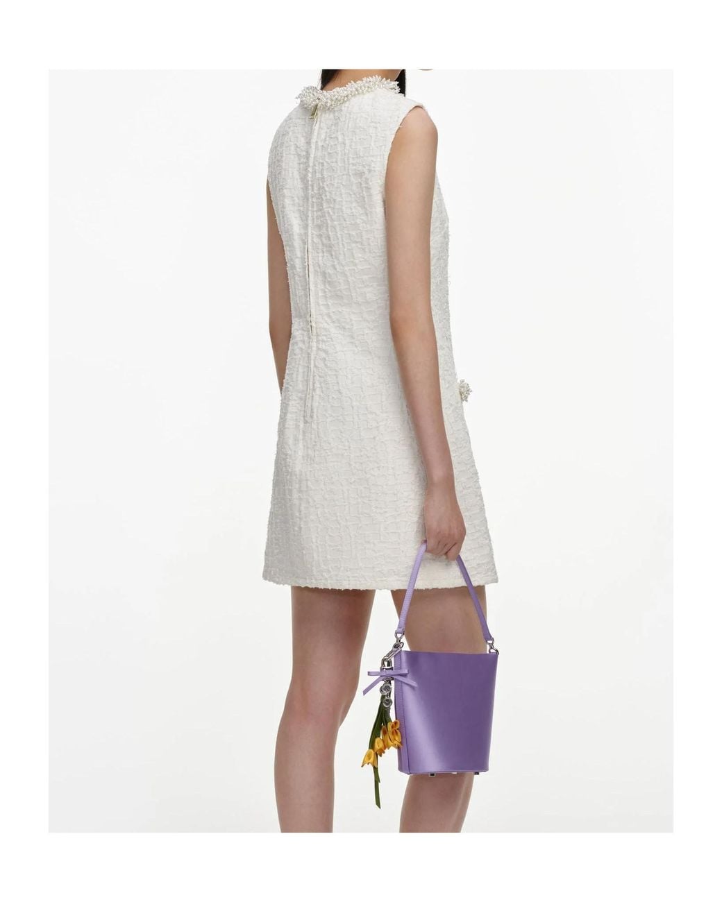 Self-Portrait Natural Cream Textured Denim Mini Dress