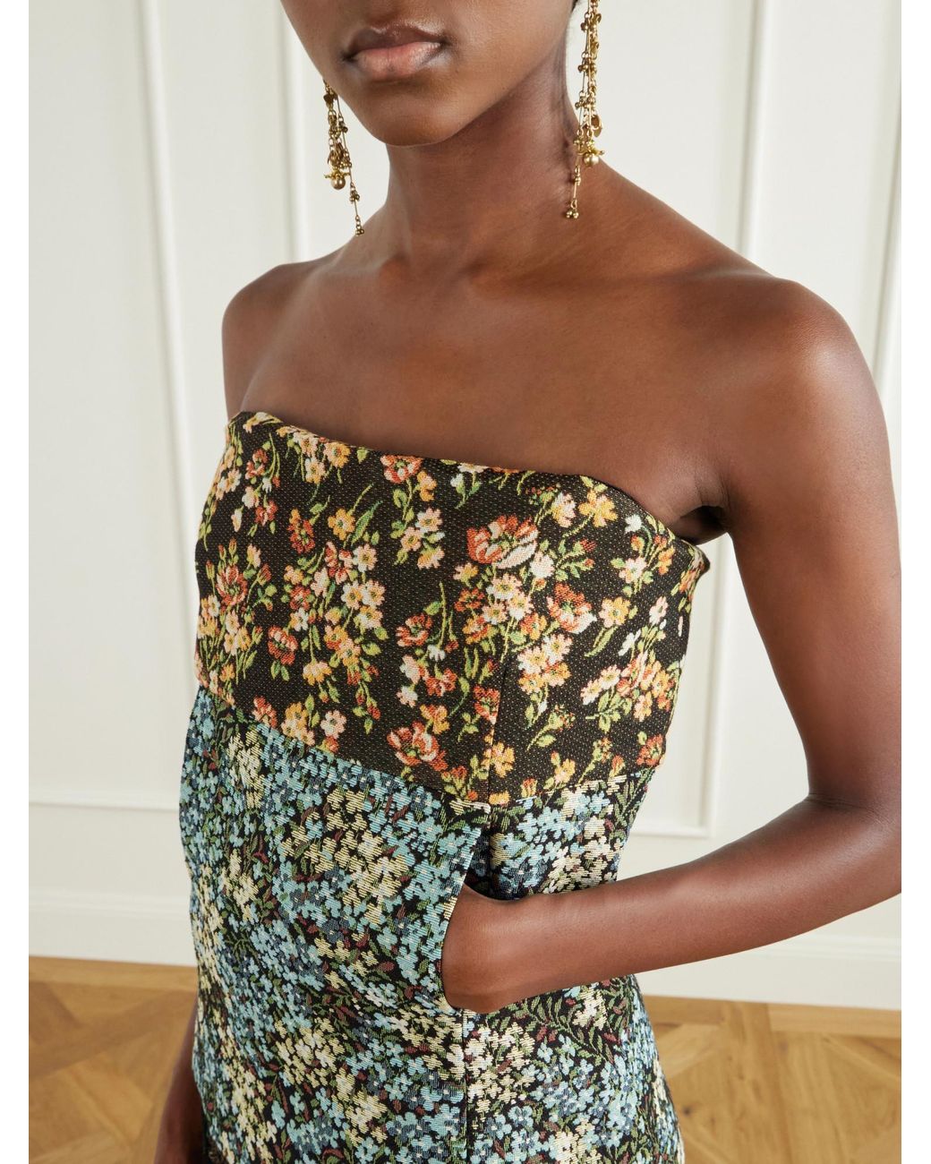 Dries Van Noten Green Floral Bustier Top