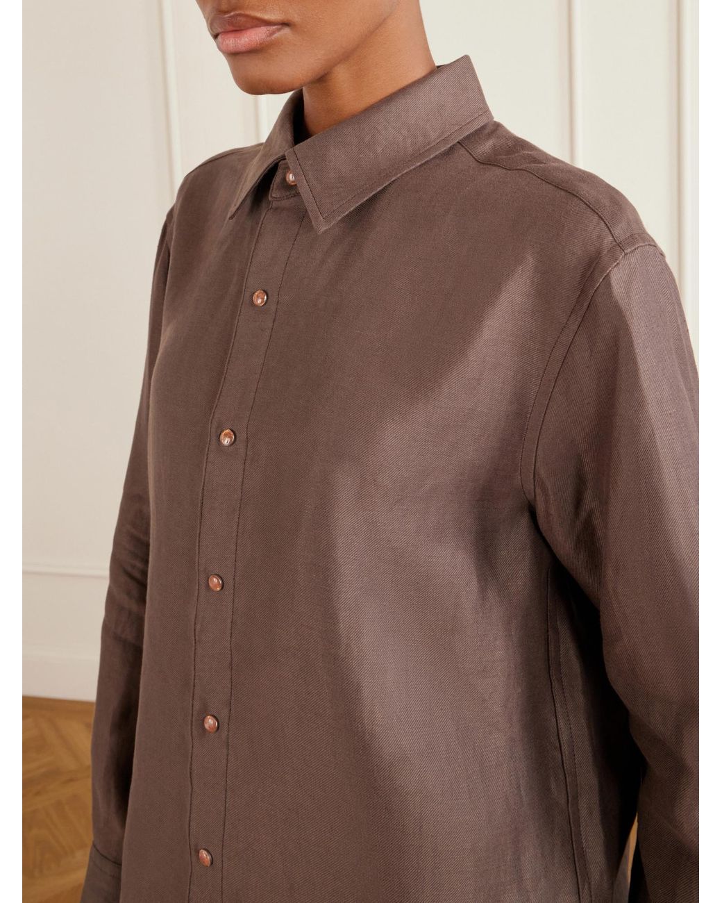 God's True Cashmere Brown Cocoa Linen Shirt