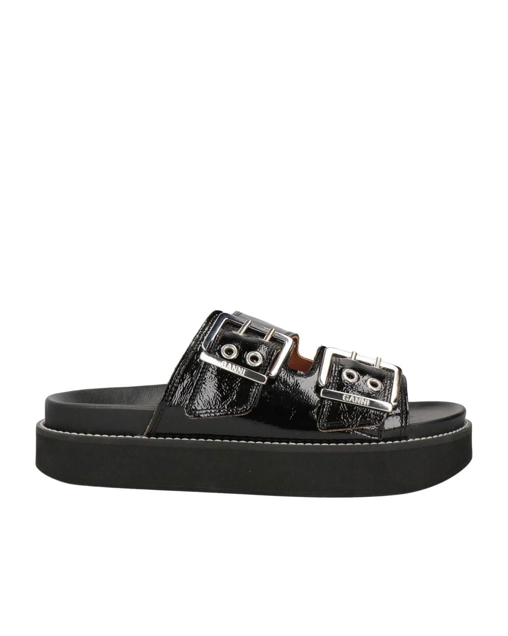Ganni Black Minimalist Versatile Round-Toe Slippers