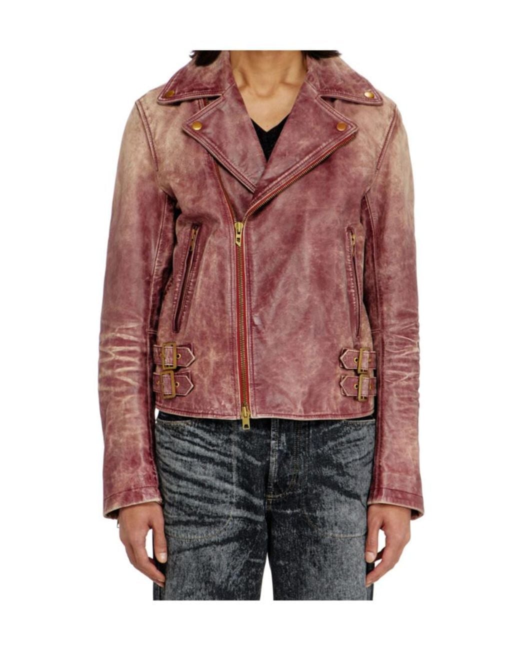 DIESEL Red L Eon Cjcm Biker Leather Jacket for men