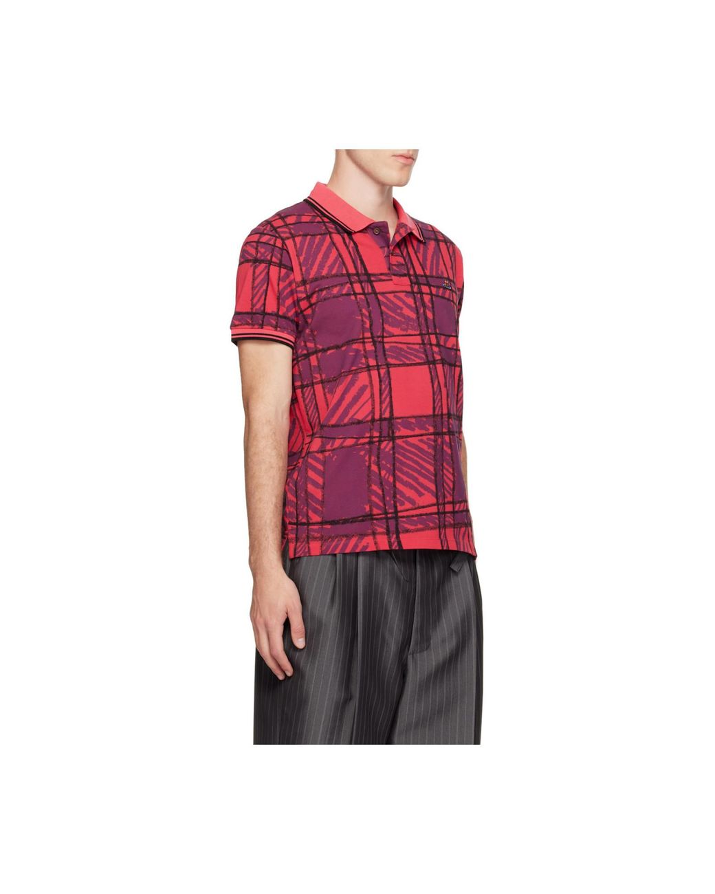 Vivienne Westwood Red Scribble Check Polo Shirt for men