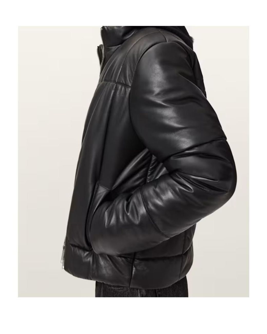 AllSaints Black Leather Furse Puffer Jacket for men