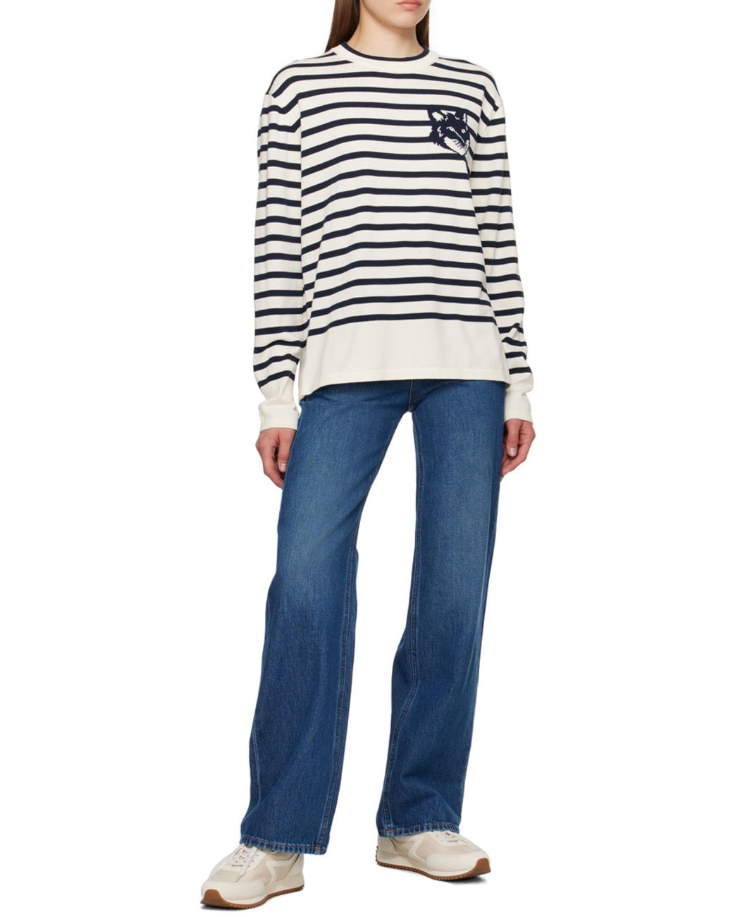 Maison Kitsuné White Maison Kitsuné Fox Head Intarsia Striped Jumper for men