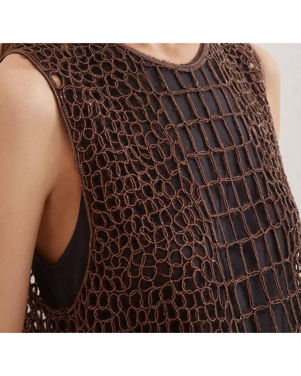 Brunello Cucinelli Brown Crocodile-Effect Top
