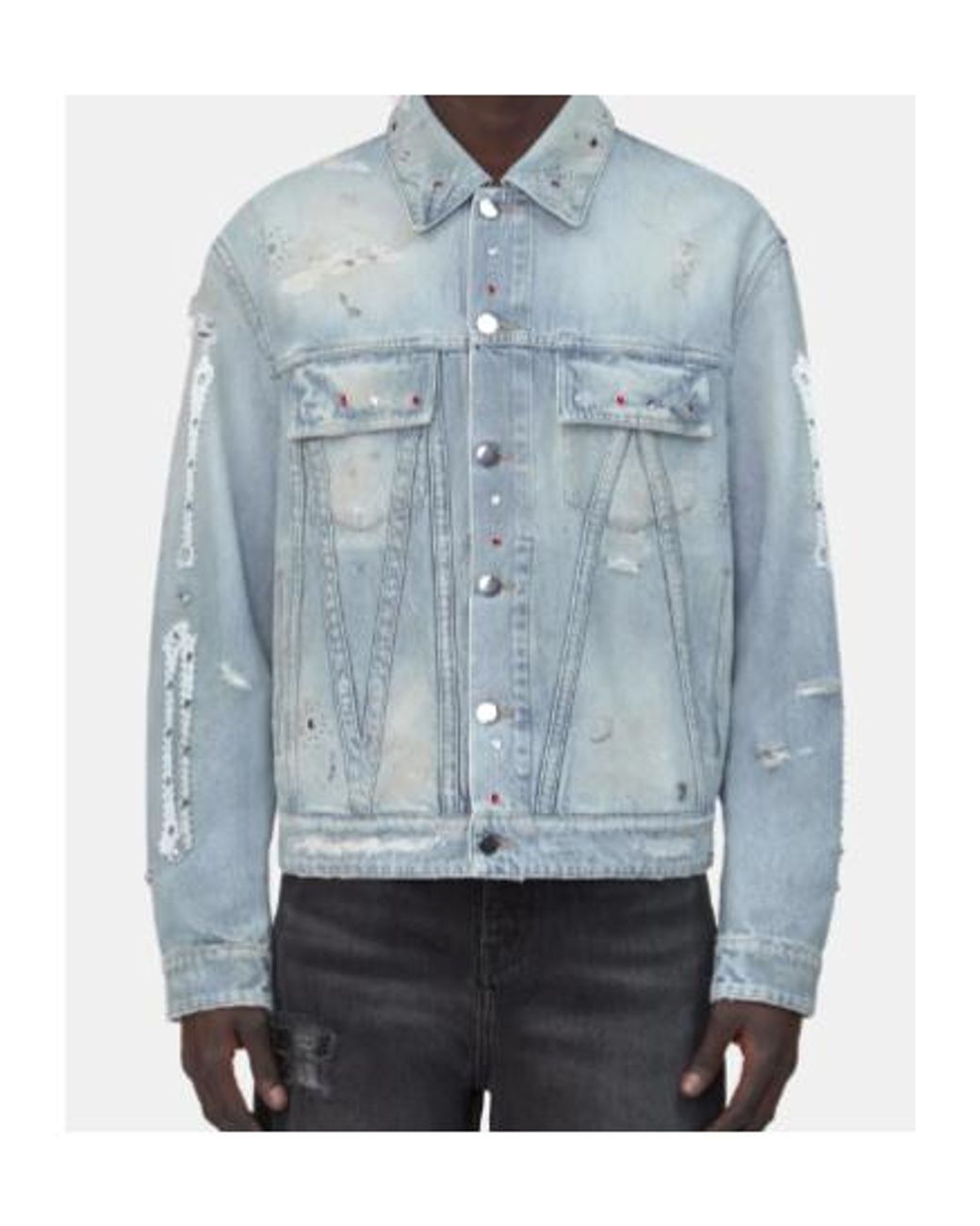 Amiri Blue Studded Distressed Denim Jacket for men