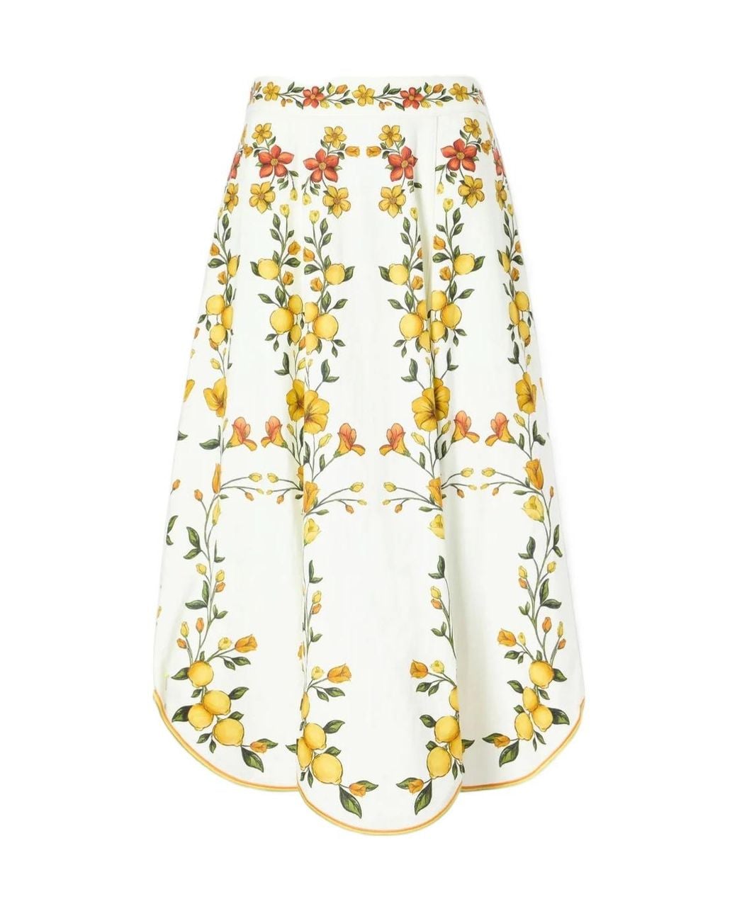 Farm Rio Metallic Lemon Bouquet Pattern Midi Skirt