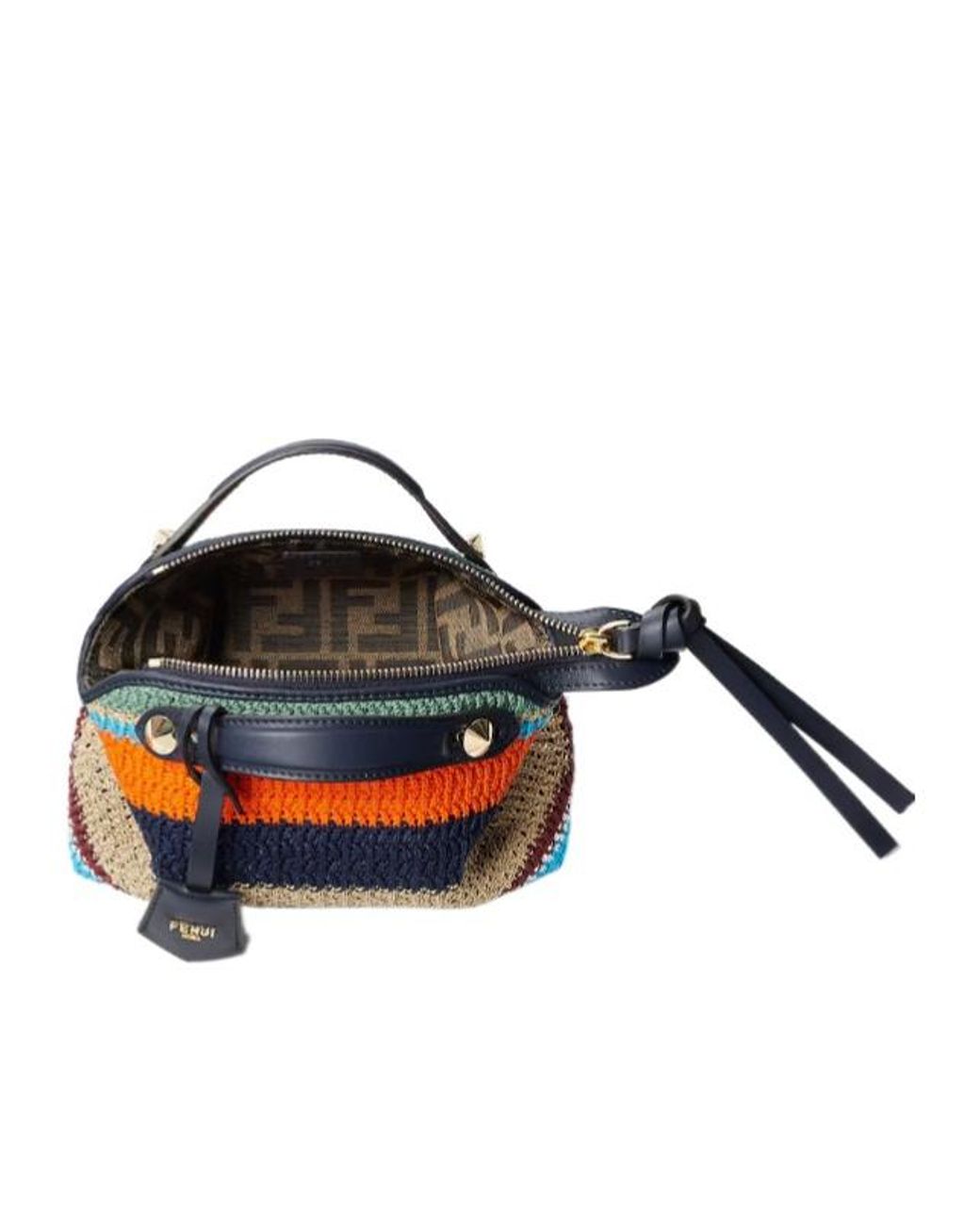 Fendi Blue By The Way Striped Crochet Tote Bag
