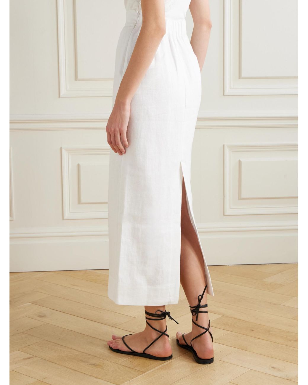 Posse White Emma Linen Midi Skirt