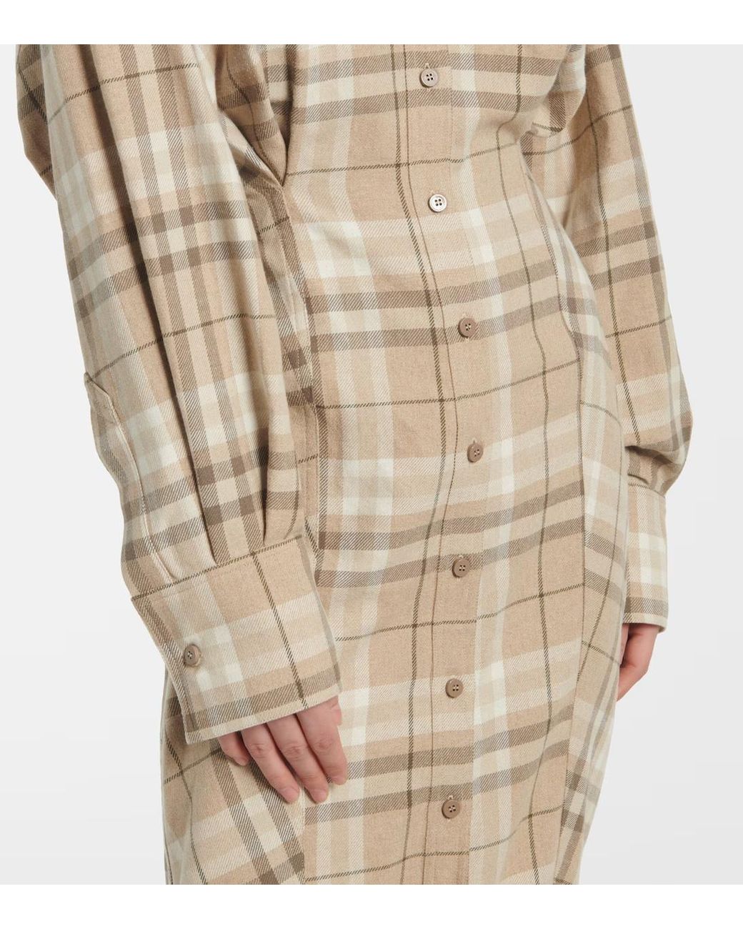 The Attico Natural Checked Cotton-Blend Shirt Dress