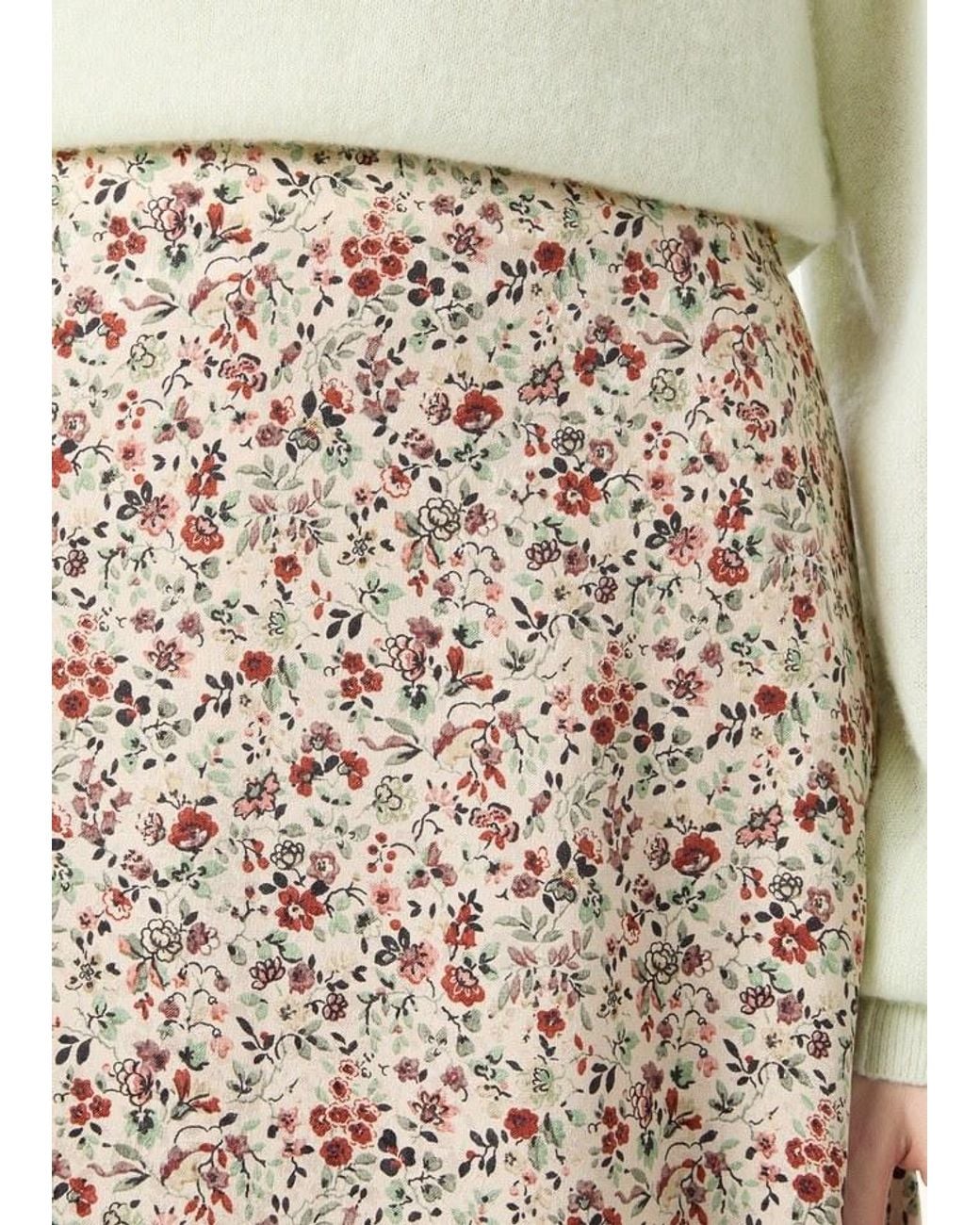 Loro Piana Natural Floral Printed Midi Skirt