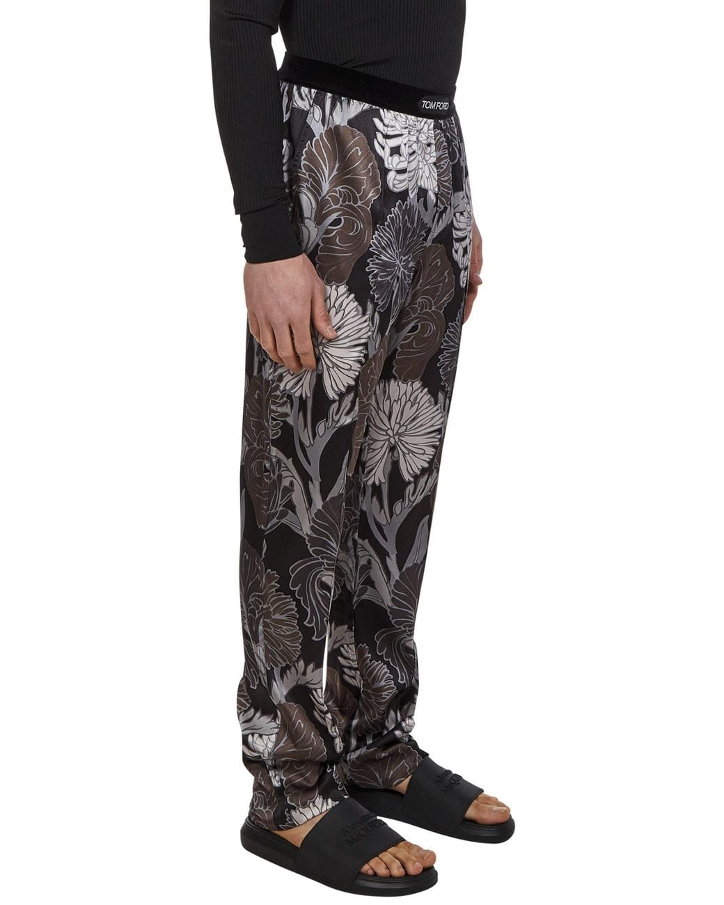 Tom Ford Gray Floral-Printed Flared Trousers for men