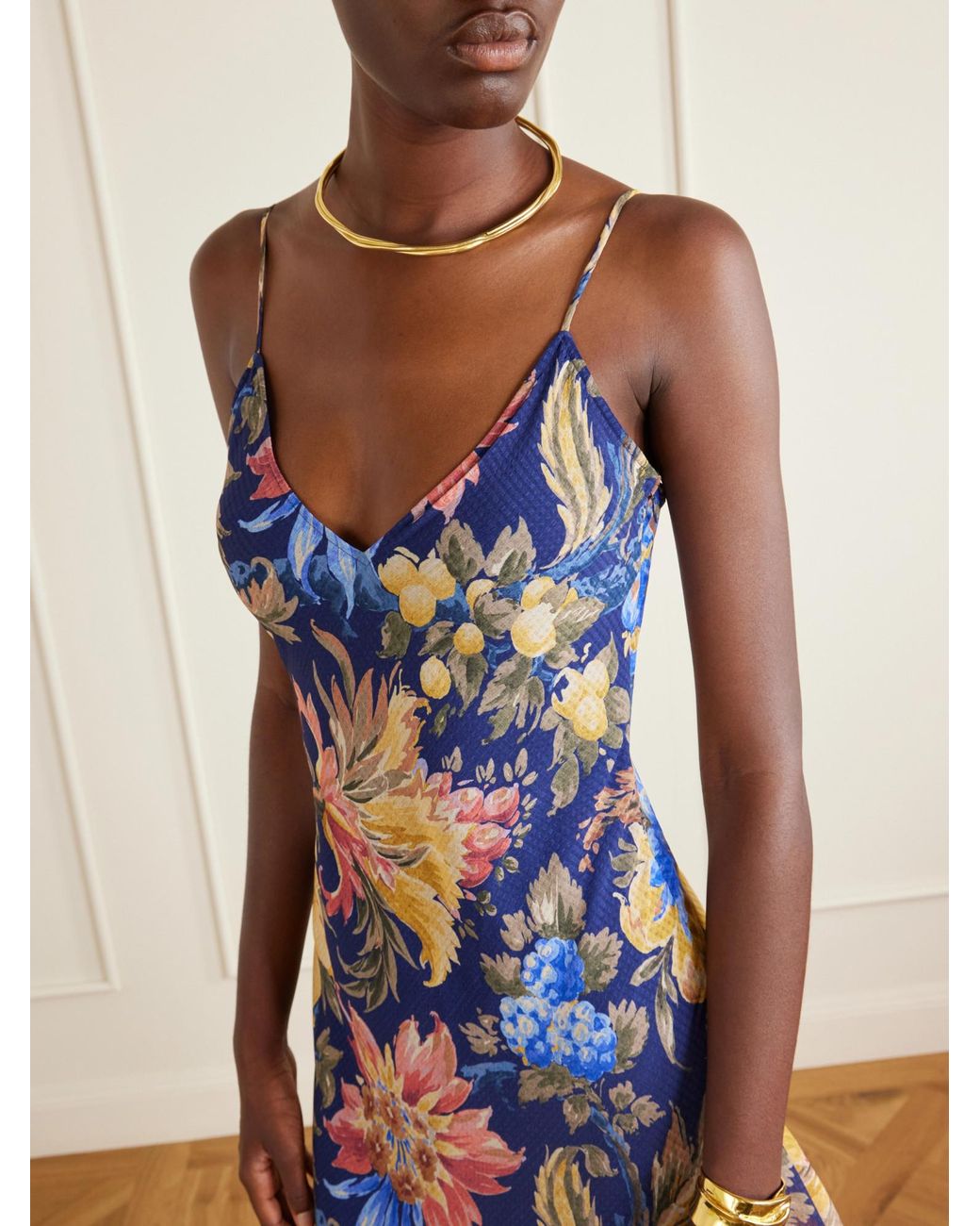 Etro Blue Floral-Print Ruffled Crepon Maxi Dress