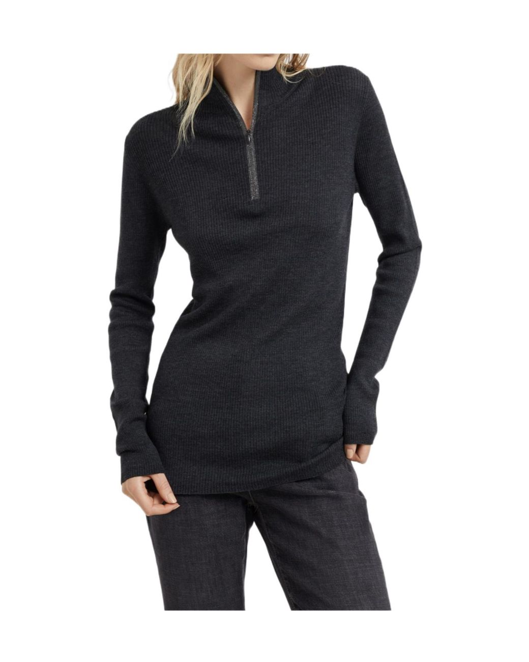 Brunello Cucinelli Blue High Neck Knitted Top
