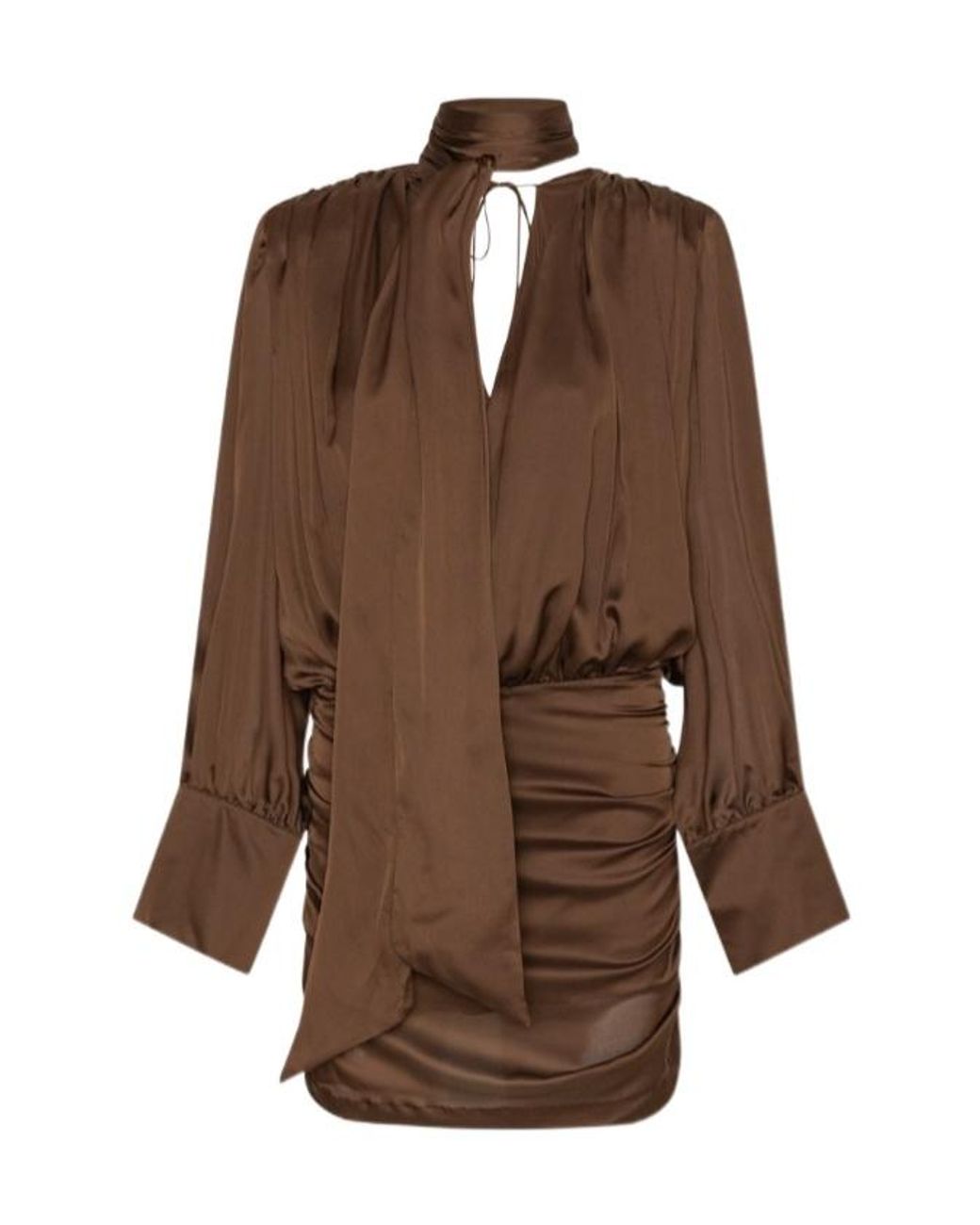 ROTATE BIRGER CHRISTENSEN Brown Chiffon V-Neck Dress