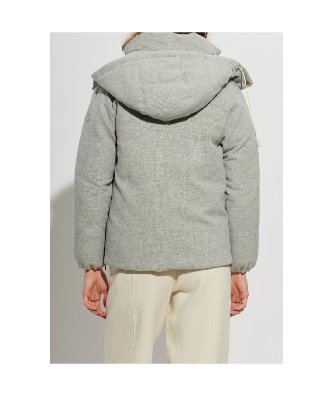 Moncler Gray Vivante Hooded Wool Cashmere Short Down Jacket