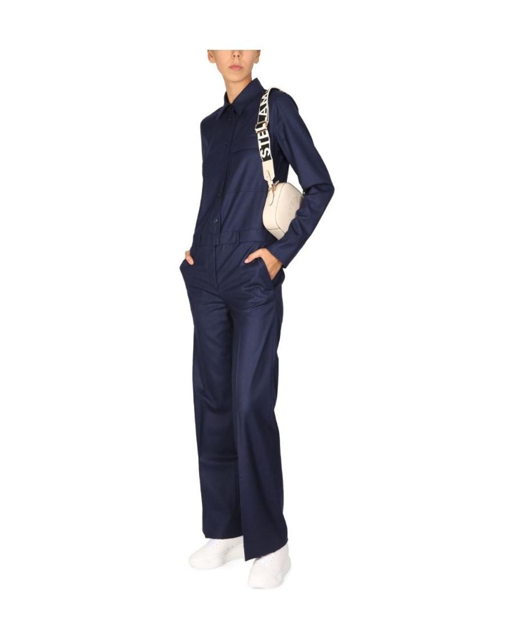 Stella McCartney Blue Button-Up Shirt Jumpsuit