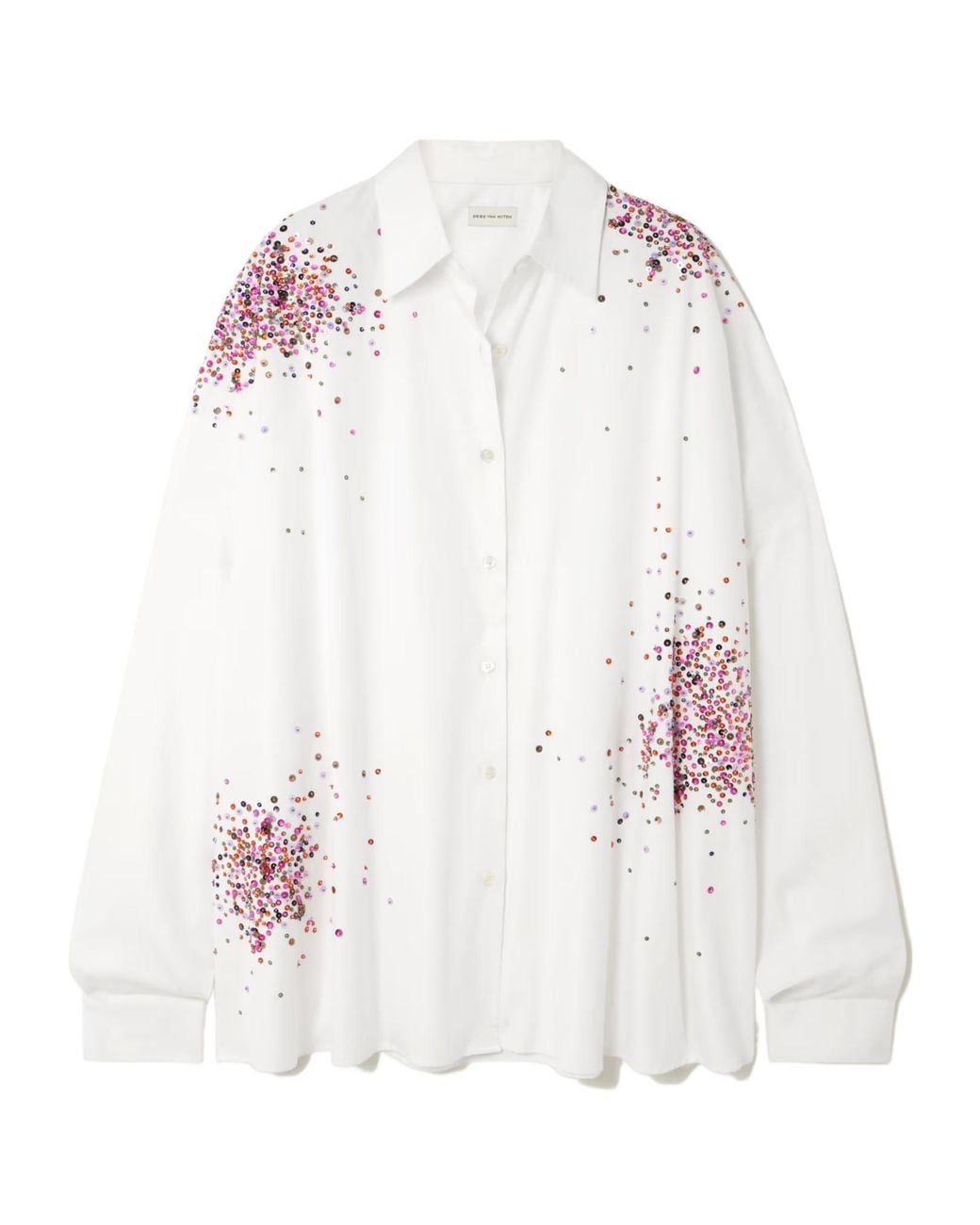 Dries Van Noten White Oversized Embellished Cotton Oxford Shirt