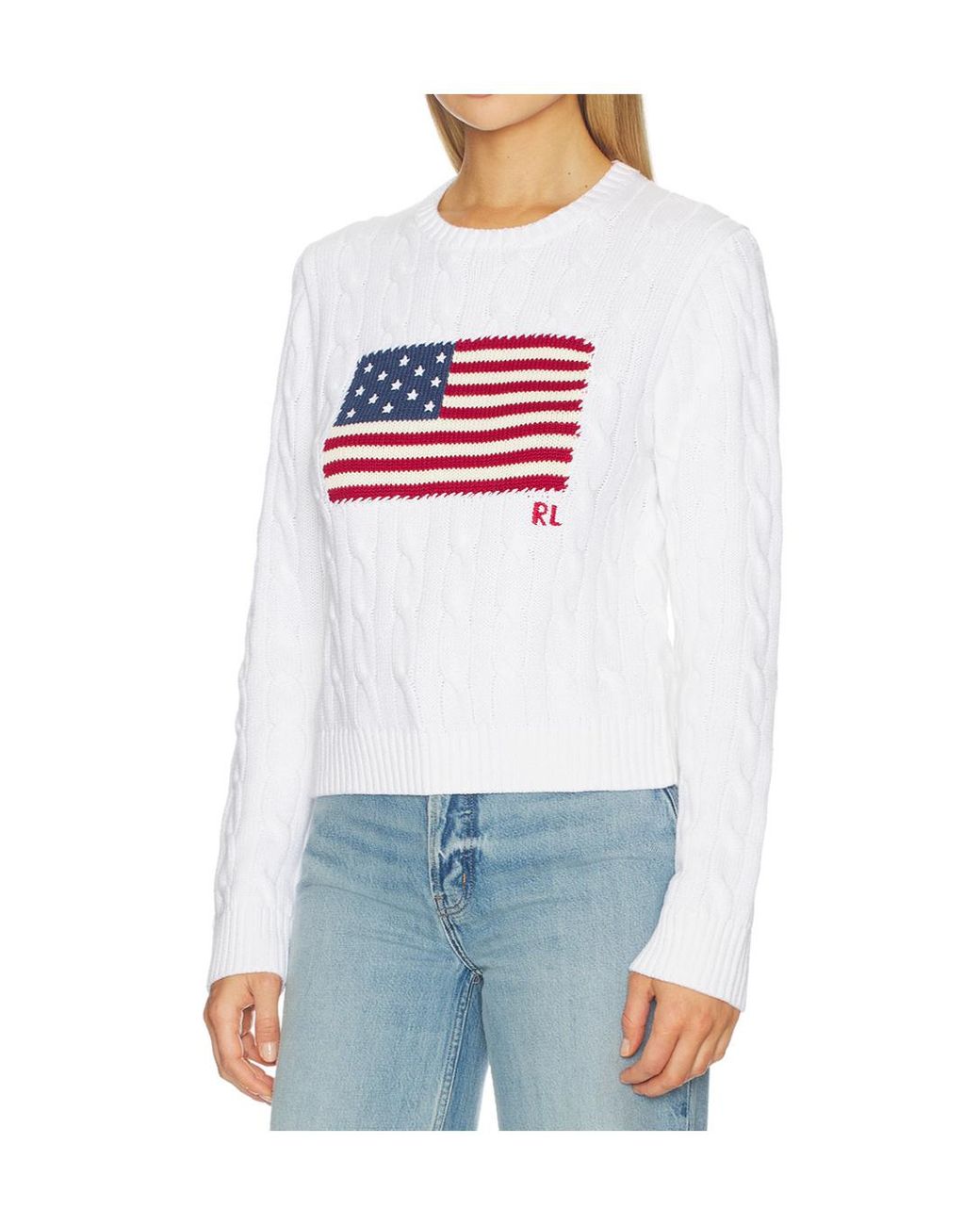 Polo Ralph Lauren White Cable-Knit Flag Sweater