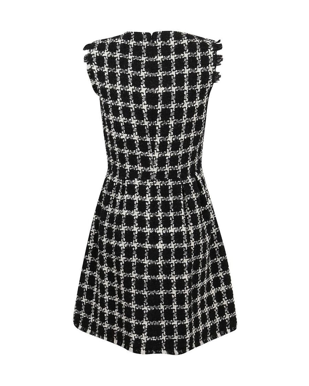 Valentino Black Tweed Checkered Sleeveless Dress