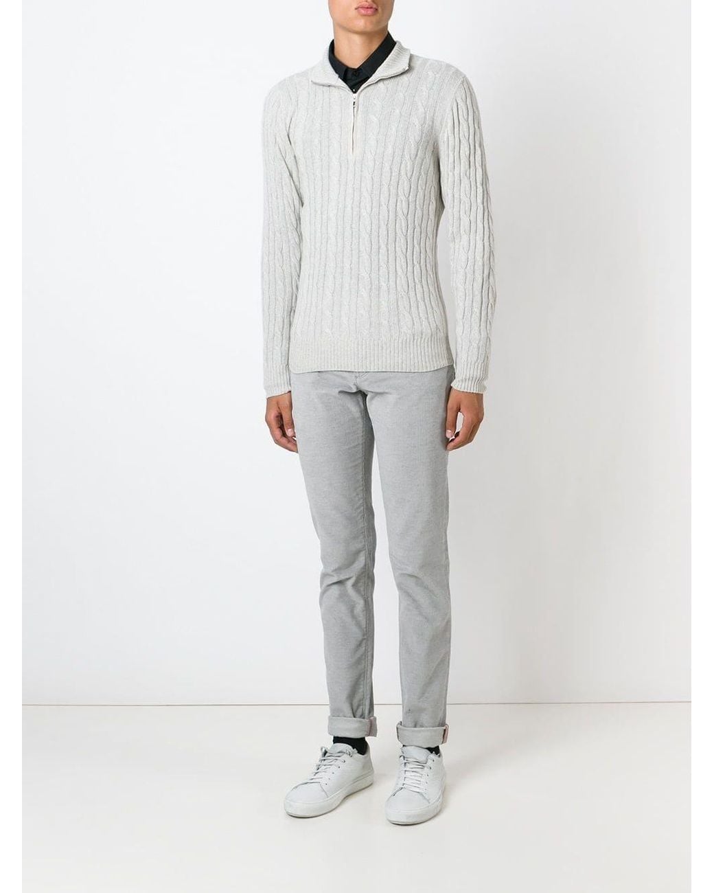 Loro Piana Gray Cable Knit Sweater for men