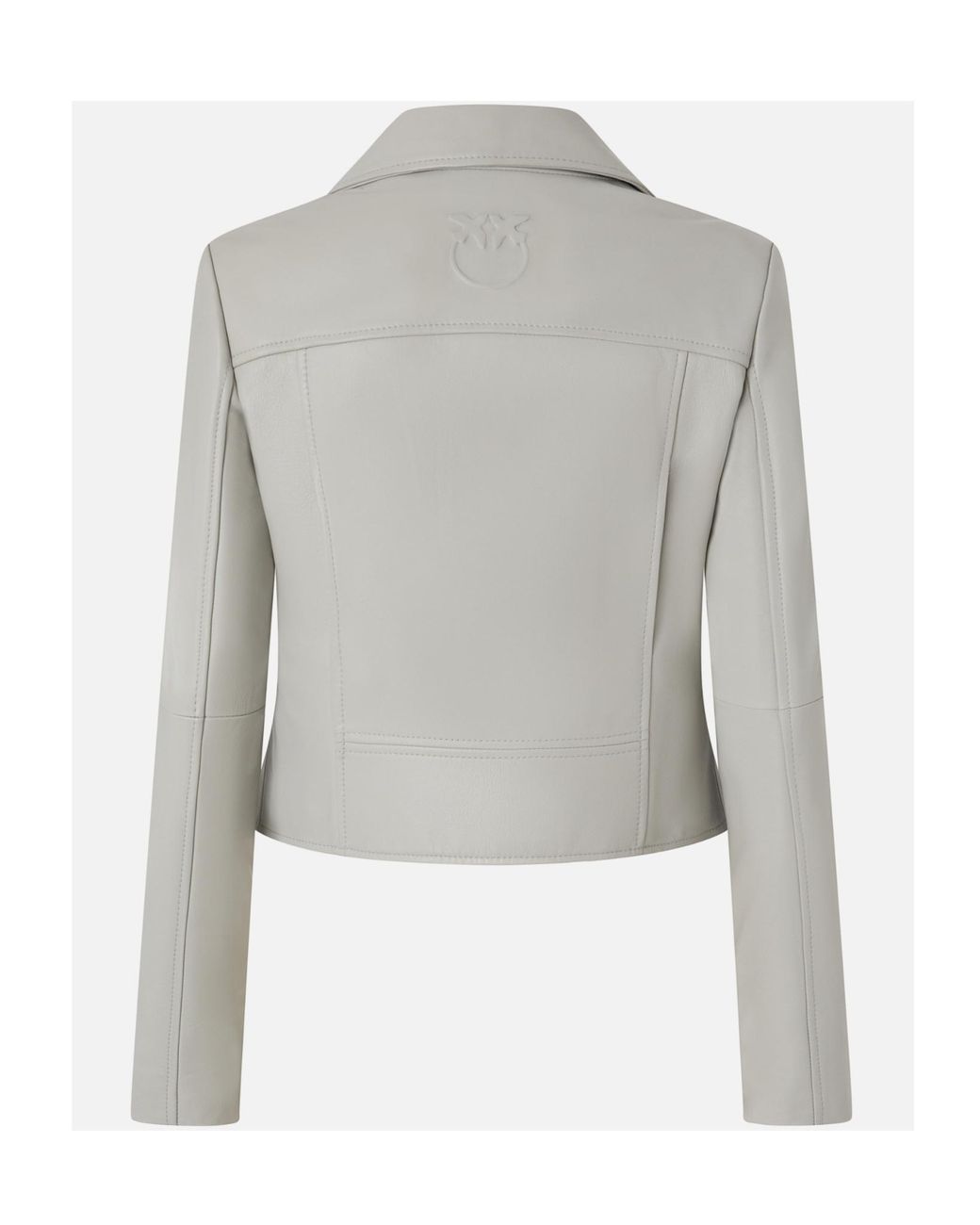Pinko Gray Logo Detailed Zipped Leather Jacket
