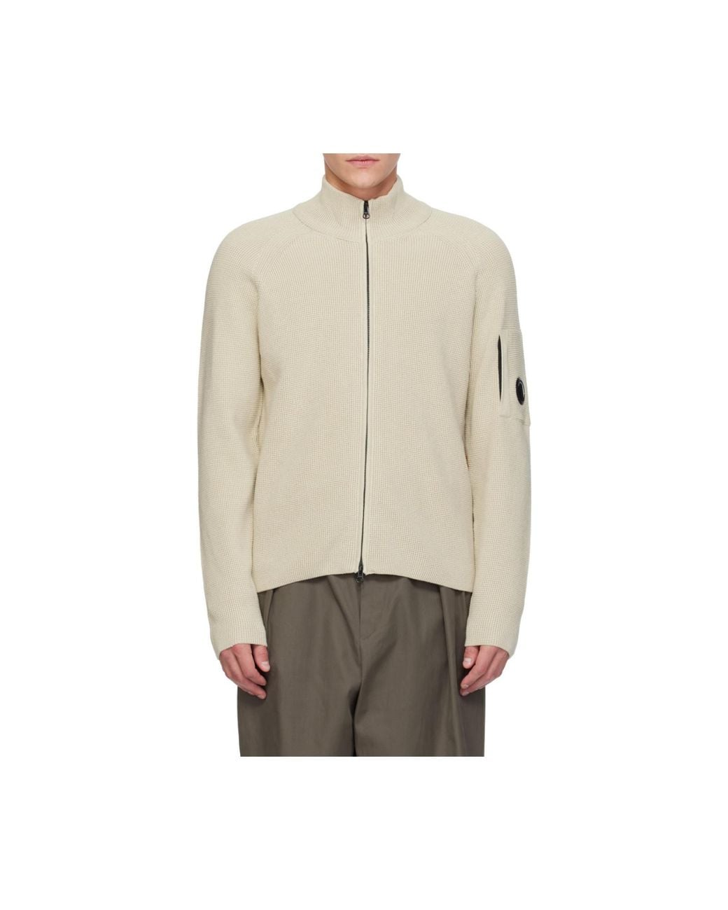 C P Company Natural Zip-Up Lens-Detail Sweater for men