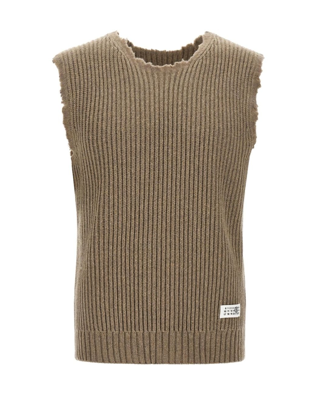 MM6 by Maison Margiela Brown Numeric Signature Knitted Vest for men