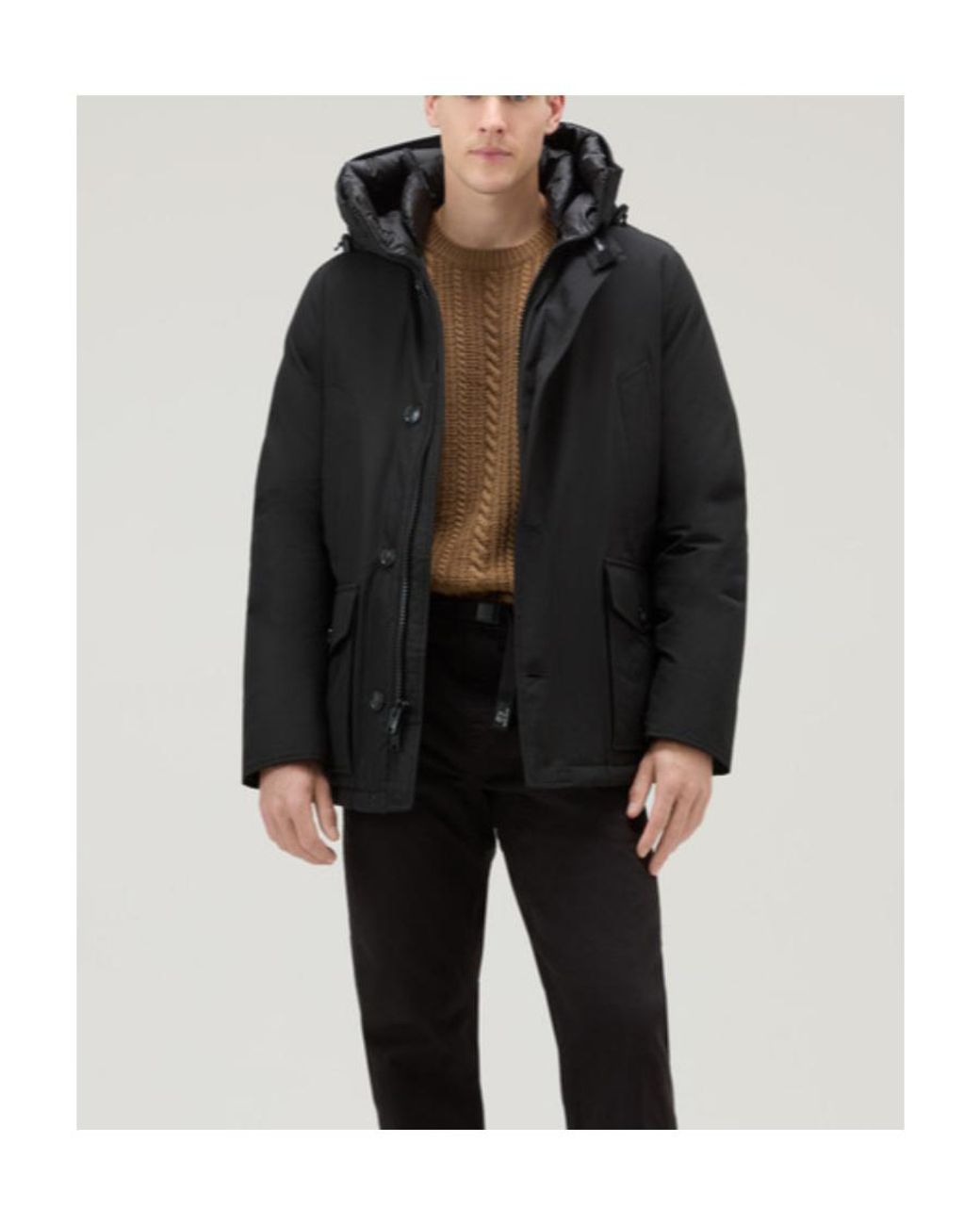 Woolrich Black Arctic Button-Up Padded Jacket for men