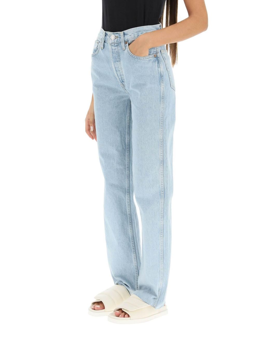 Re/done Blue High-Rise Straight-Leg Jeans