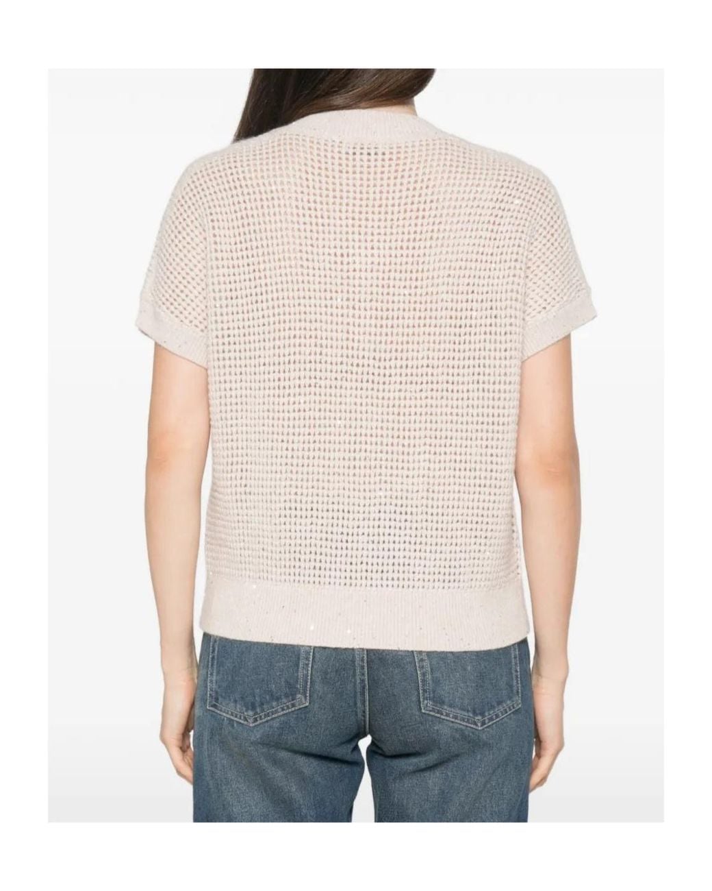Peserico White Sequin-Embellished Open-Knit Top