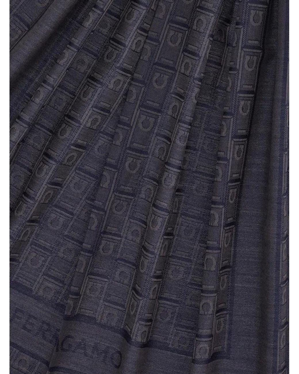 Ferragamo Blue Ferragamo Monogram Jacquard Frayed Scarf for men