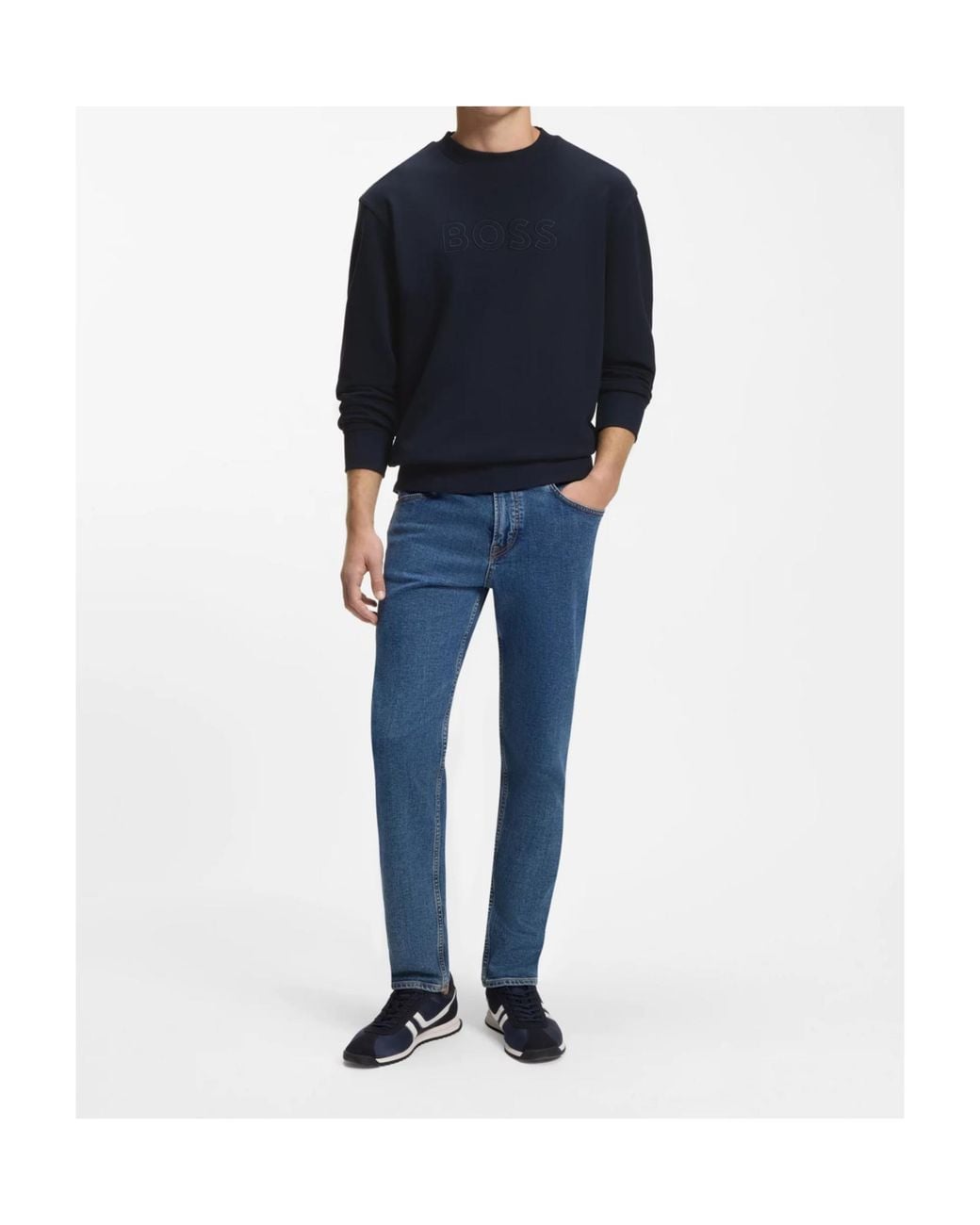 Boss Blue Boss Logo Embroidered Crewneck Sweatshirt for men