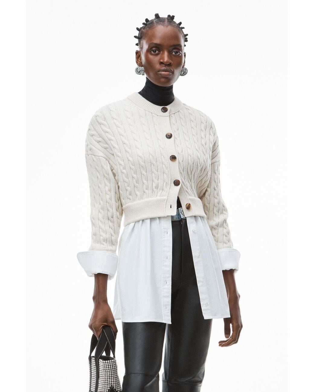 Alexander Wang White Bi-Layer Cable Shipping Cardigan