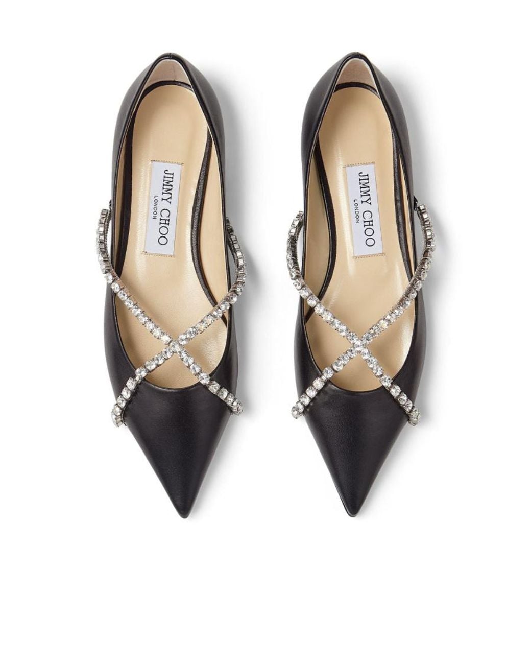 Jimmy Choo Black Flat Shoes With Diamond-Embellished Strap