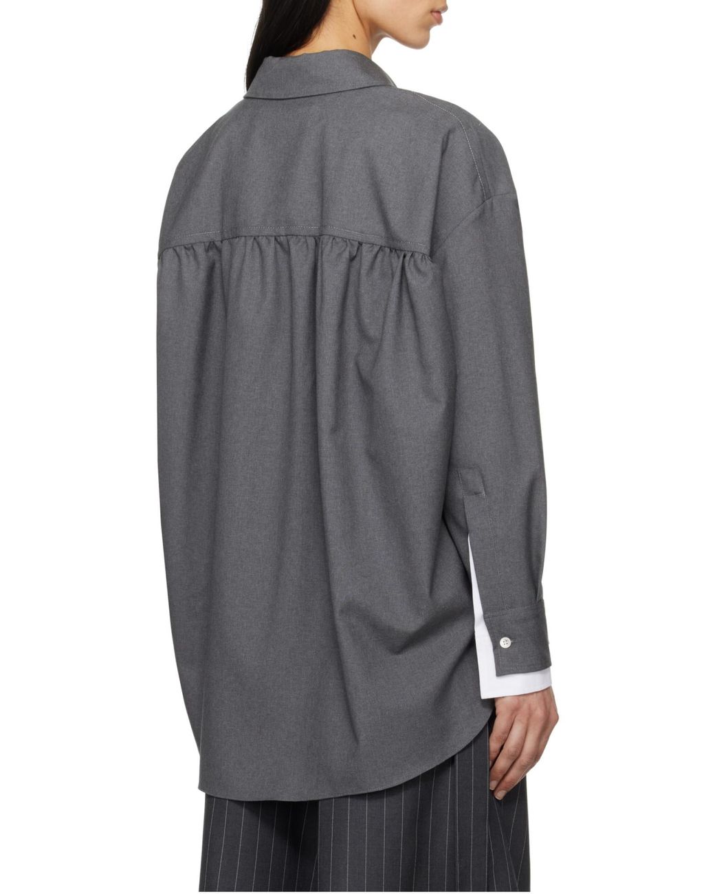 Marni Gray Logo Embroidered High-Low Hem Shirt