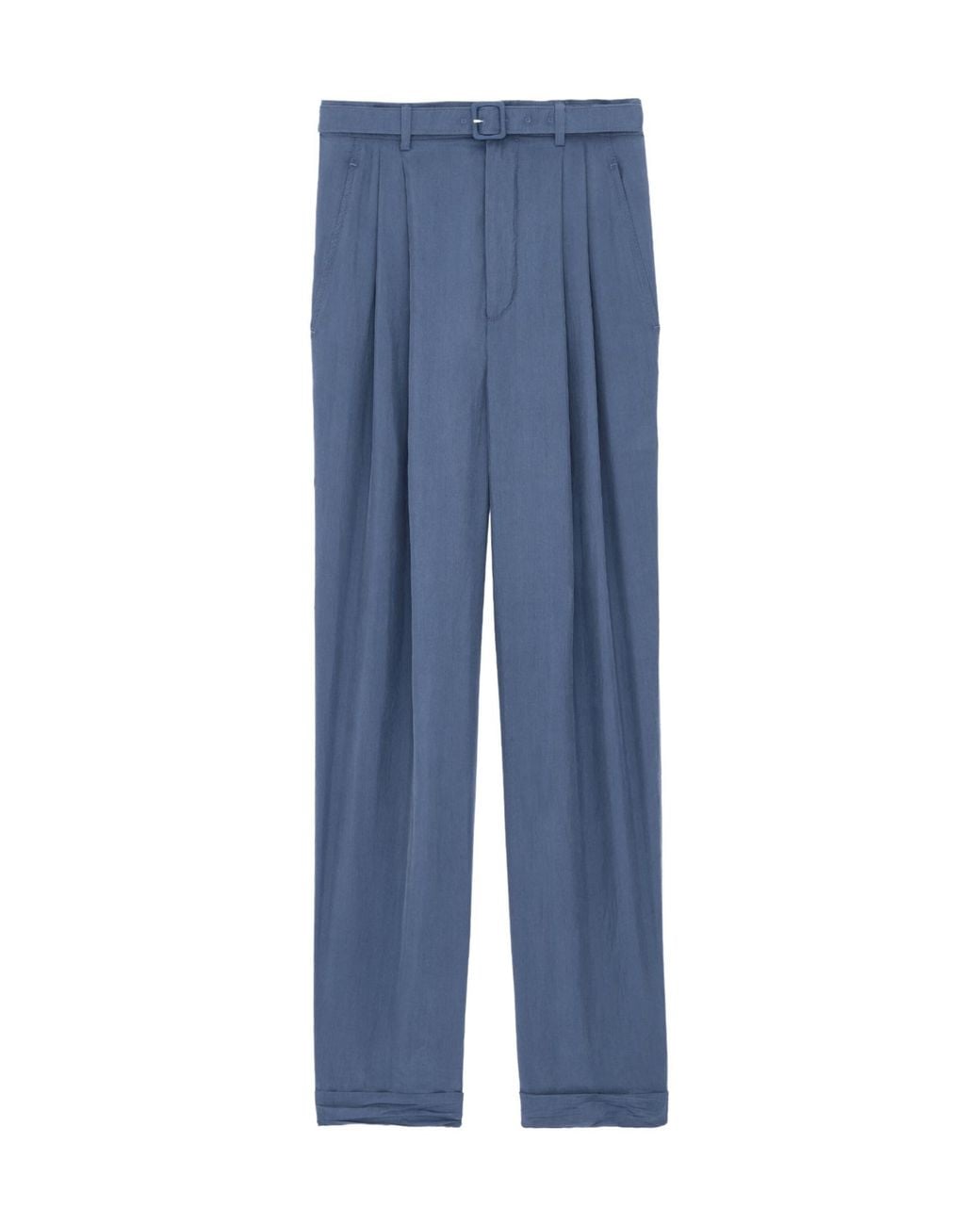 Saint Laurent Blue Silk Belted Trousers for men