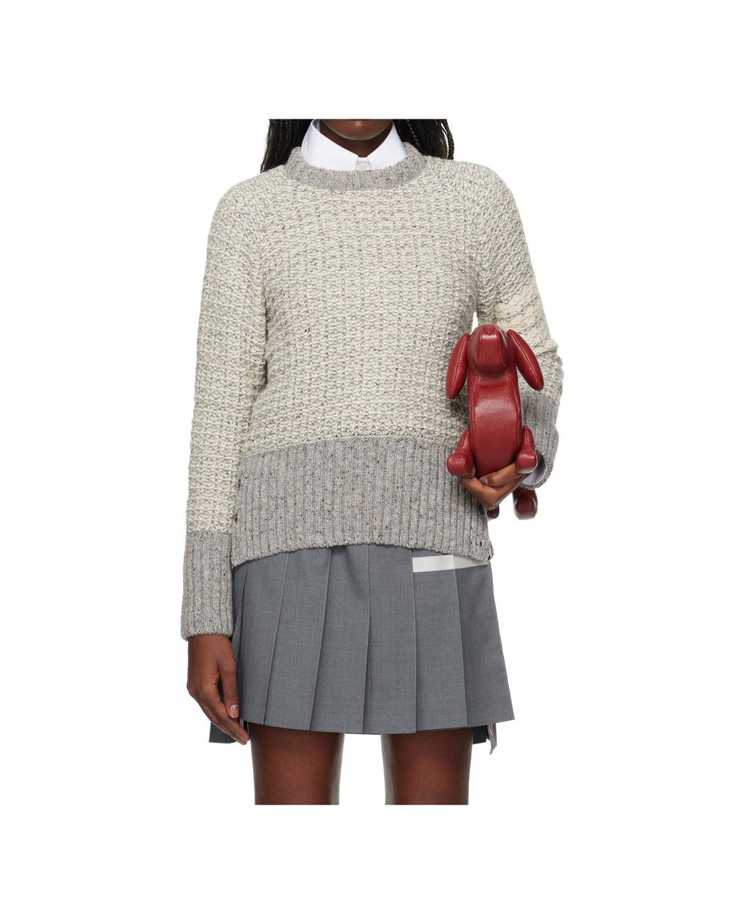 Thom Browne Gray 4-Bar Crewneck Jumper
