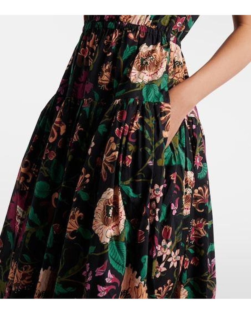 Ulla Johnson Black Marin Floral Cotton Poplin Midi Dress